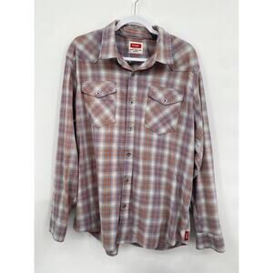 Wrangler Tan Blue Button-Up Long Sleeve Plaid Rancher Shirt 112315588 XL